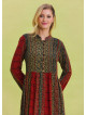 Patterned Crew Neck Button Detailed Brick Long Sleeve Dress 4445